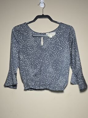 Saltwater Luxe Slate Polka Dot Cropped Blouse Bell Sleeve Size S